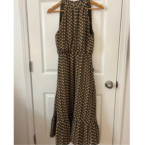 THML • Halter Neckline Green Print Midi Sleeveless Dress Bohemian Summer XS - Picture 7 of 11